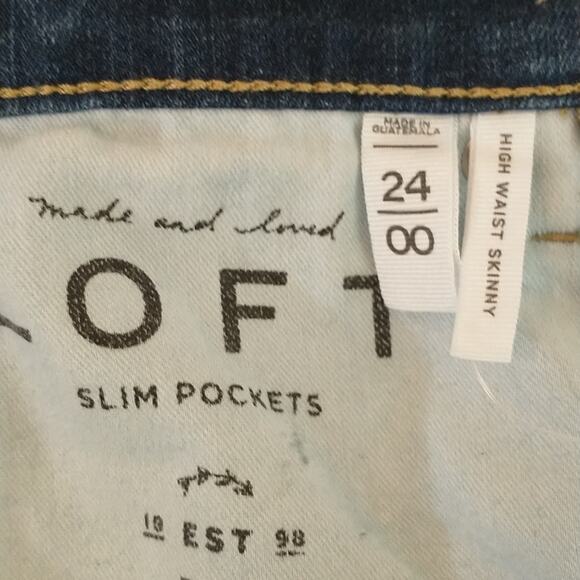 Loft High waist Medium wash raw frayed Hem Skinny Jeans with side stripe sz: 24 - Picture 16 of 16